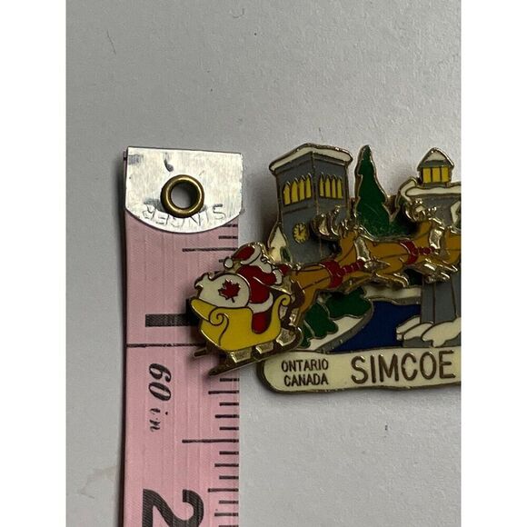 Simcoe Ontario Canada Christmas Panorama Enamel Pin Santa Reindeer - Picture 3 of 5